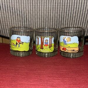 3 Vintage ASHBY Golf Comic Cartoon rocks Tumblers Whiskey glasses funny gift